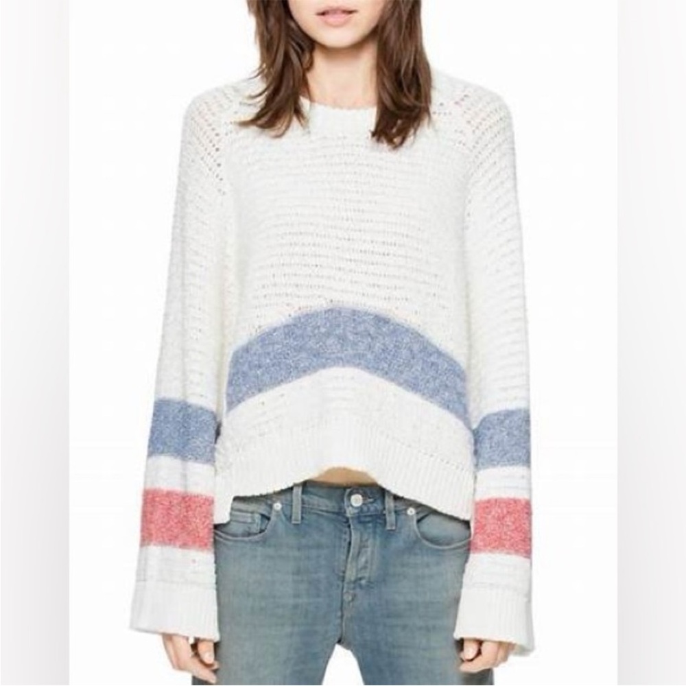 Zadig & Voltaire Women Knit Sweater Bea Openwork Striped White Cropped Size XS - Picture 2 of 15